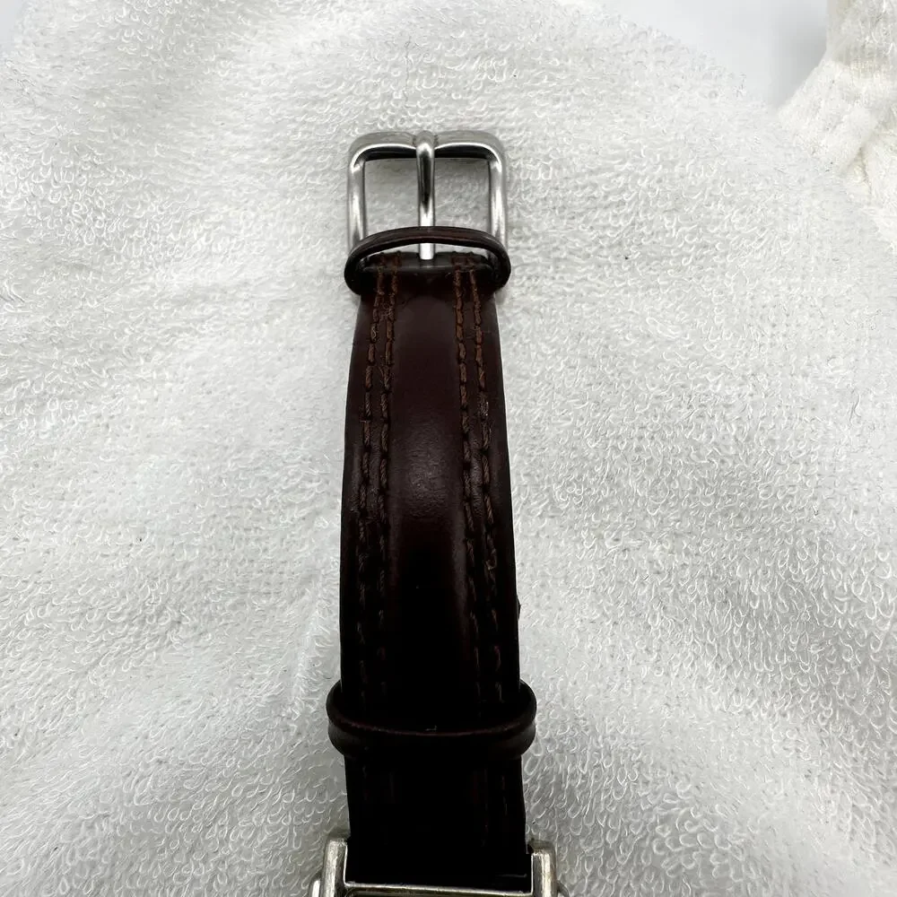 Anne Klein II Rectangular Silver Dial Brown Leather Quartz Watch